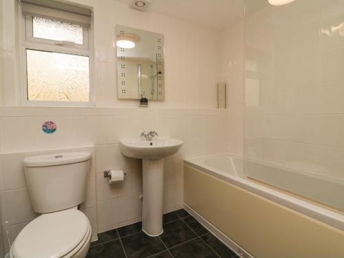 a bathroom with a toilet and a sink and a tub at Chalet Log Cabin L6 in Ilfracombe