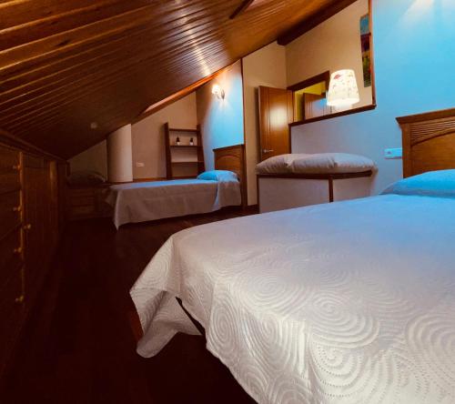 a bedroom with two beds in a room at APARTAMENTOS RioMonte 5 - DeLuxe con Jacuzzi in Boltaña
