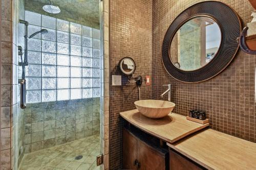 a bathroom with a sink and a shower at The Pearl of Park City in Park City