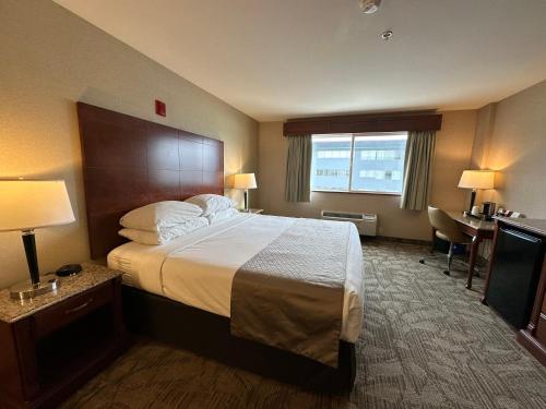 a hotel room with a large bed and a window at Medallion Inn and Suites in Arlington