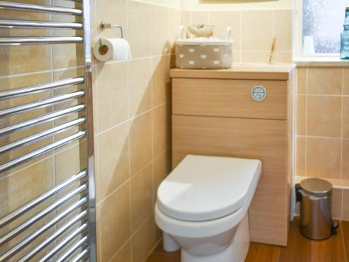 a small bathroom with a toilet and a sink at East View in Shouldham