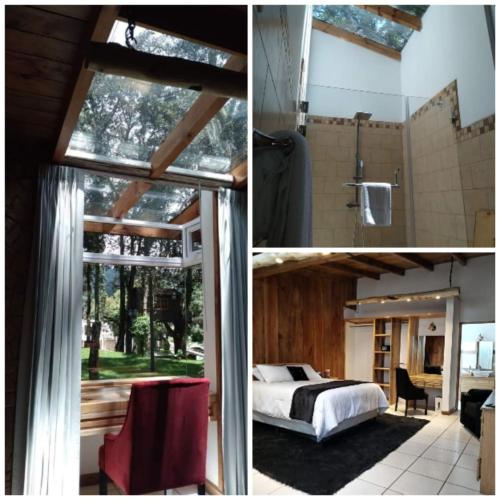 a collage of images with a bedroom and a bathroom at ASGARD RESORT GUATEMALA in Santiago Sacatepéquez