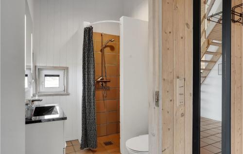 uma casa de banho com um WC, um lavatório e uma escada em Beautiful Home In Hjrring With Sauna em Hjørring