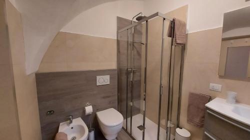 佩達韋納的住宿－App vicino a Pedavena，带淋浴、卫生间和盥洗盆的浴室