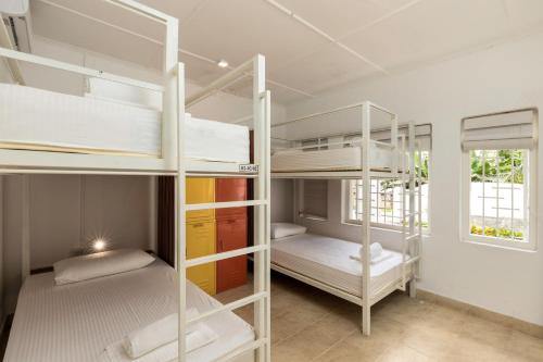 康提的住宿－Lost & Found - Kandy，一间房间,内设几张双层床