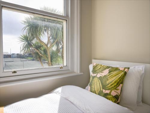 - une chambre dotée d'une fenêtre avec un palmier dans l'établissement Sunrise View, à Seaton