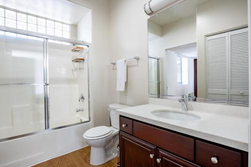 a bathroom with a toilet and a sink and a shower at Century City 2BR w WD BBQ nr Mall LAX-334 in Los Angeles