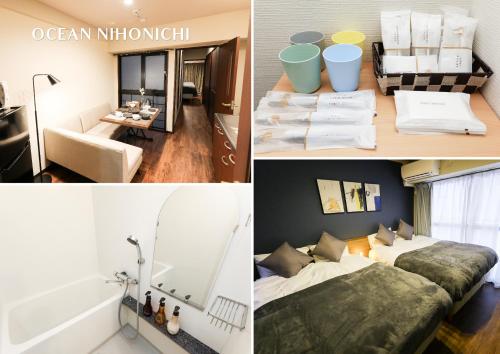 a collage of photos of a hotel room at Ocean Niponichi in Osaka