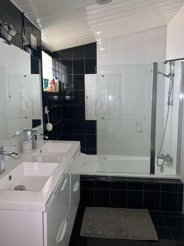 ein Badezimmer mit einem Waschbecken, einer Dusche und einer Badewanne in der Unterkunft Maison de charme Antibes in Antibes