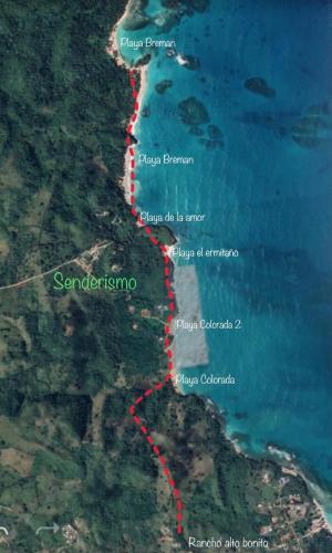 a map of the shoreline of a beach at Oasis en la naturaleza Rancho alto bonito in Las Galeras