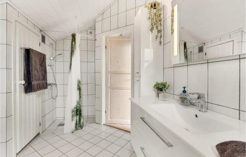 ノーポにあるAwesome Home In Nordborg With Kitchenの白いバスルーム(シンク、シャワー付)