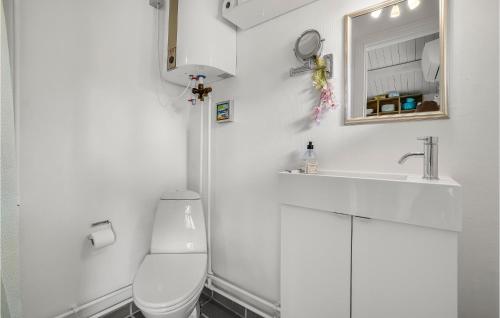 a white bathroom with a toilet and a sink at 2 Bedroom Beautiful Home In Thisted in Thisted