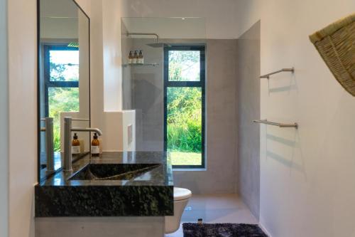 a bathroom with a sink and a toilet at Views over Wilderness in Wilderness