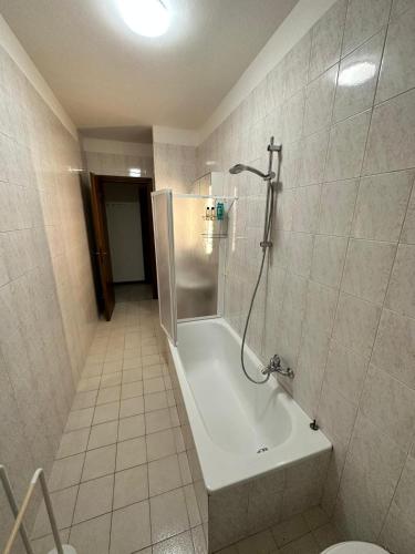 a bathroom with a shower and a bath tub at Dreaming Borgo Roma Apartment in Verona