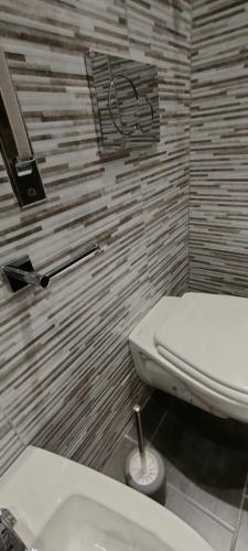 a bathroom with a toilet and a sink at VIGEVANO LA STAZIONE in Vigevano