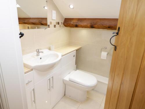 a small bathroom with a toilet and a sink at The Old Stable in Conwy