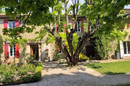 un arbre devant une maison en briques dans l'établissement Le Mas de Jalique - Isle-sur-la-Sorgue, à LʼIsle-sur-la-Sorgue