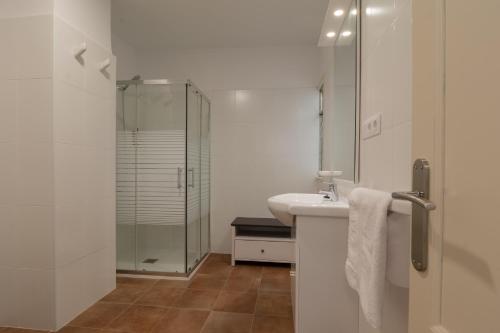 een badkamer met een wastafel en een glazen douche bij Tendal Hosting - Cabrera Guerra in Santa Cruz de la Palma