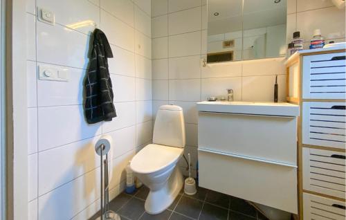 a white bathroom with a toilet and a sink at Awesome Home In Landvetter With 1 Bedrooms in Landvetter