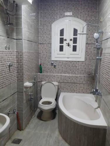Rental apartment at Ras El Bar City في ‘Izbat al Jirabī: حمام مع حوض ومرحاض ومغسلة