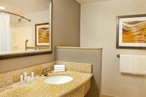 a bathroom with a sink and a mirror at Courtyard by Marriott Gettysburg in Gettysburg