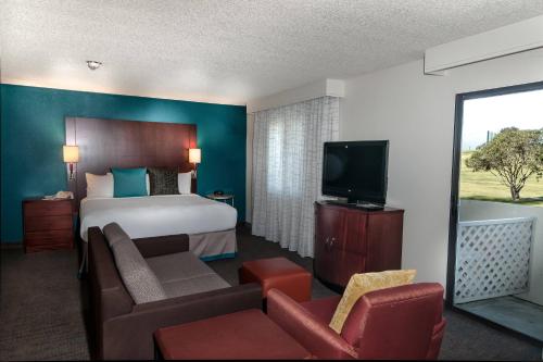 a hotel room with a bed and a television at Residence Inn by Marriott Oxnard River Ridge in Oxnard