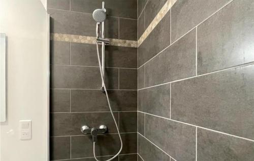 a shower with a shower head in a bathroom at Cozy Apartment In Mauléon D'armagnac in Mauléon-dʼArmagnac