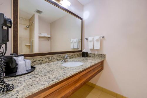 baño con lavabo y espejo grande en Fairfield Inn & Suites by Marriott Slippery Rock, en Slippery Rock