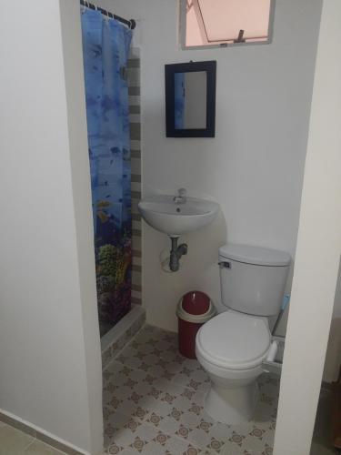 a bathroom with a toilet and a sink at Apartaestudio buenos aires in Barrancabermeja