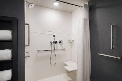 a bathroom with a shower with a shower curtain at Residence Inn by Marriott Minneapolis St. Paul/Eagan in Eagan