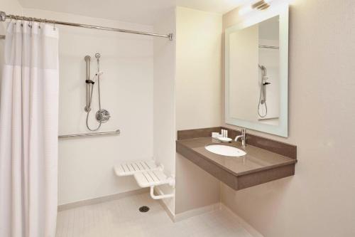 a bathroom with a sink and a shower and a mirror at Springhill Suites by Marriott Chicago Schaumburg/Woodfield Mall in Schaumburg