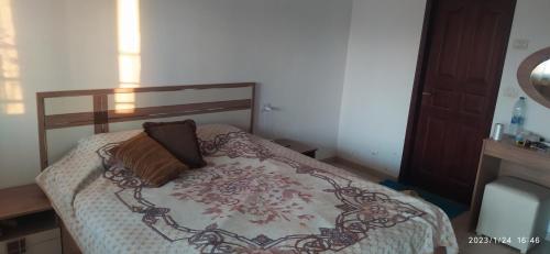拉馬拉的住宿－The Room of Cultures，一间卧室配有一张带枕头的床