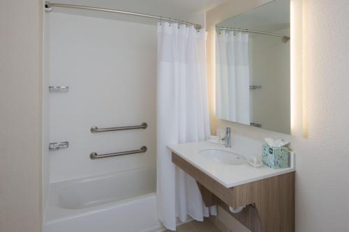 La salle de bains est pourvue d'un lavabo et d'une douche avec un miroir. dans l'établissement SpringHill Suites by Marriott New Orleans Warehouse Arts District, à La Nouvelle-Orléans