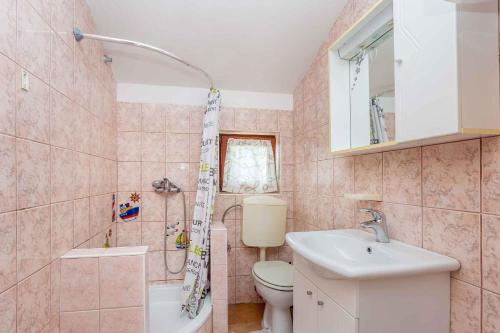 La salle de bains est pourvue d'un lavabo, de toilettes et d'une douche. dans l'établissement Apartment in Malinska - Insel Krk 41815, à Malinska