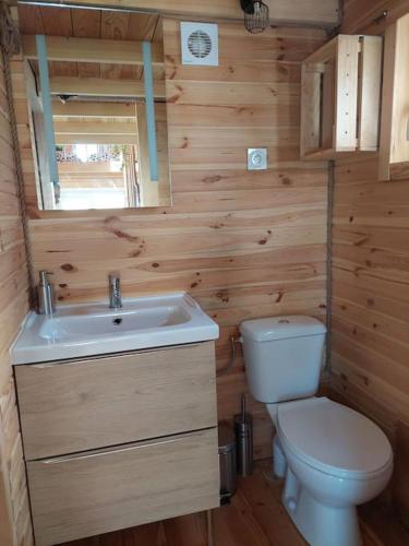 a small bathroom with a toilet and a sink at La Caseta in Tilhouse
