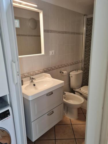 een badkamer met een wastafel en een toilet bij Beautiful loft-Località Le Grazie- Comune Portovenere in Portovenere