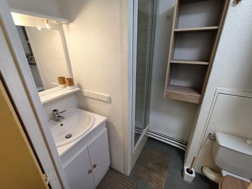 y baño con lavabo y ducha. en Nice & cozy apartment facing the gondola - LA BOULE DE NEIGE 112 en Les Contamines-Montjoie