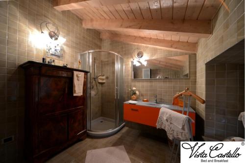 a bathroom with a shower and a sink at Vista Castello in Rovereto