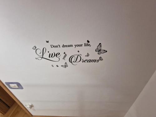 a wall with butterflies and words dont dream your life we are dreams at Beautiful house Lanna in Izola