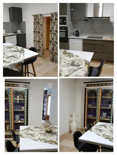 a collage of photos of a kitchen and a table at L'étoile de Zakiel in Cambayrac