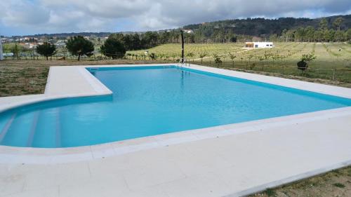 a large blue swimming pool in a field at Quinta da Carreirinha in Vila Franca das Naves