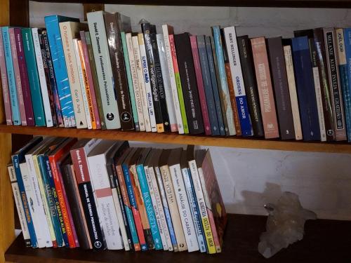 a book shelf filled with lots of books at Contempla Joanópolis in Joanópolis