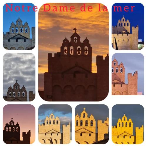 a collage of pictures of a castle at L Abri-côtier Appartements in Saintes-Maries-de-la-Mer
