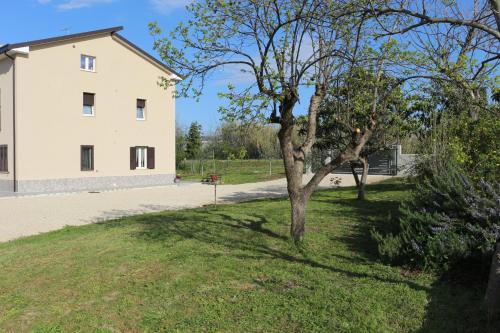 a tree in a yard next to a white building at Casa Vacanze APPARTAMENTO NONNA SILVANA in Atessa