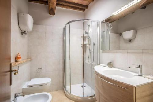 a bathroom with a shower and a sink and a toilet at Agriturismo La Magione in Quercegrossa