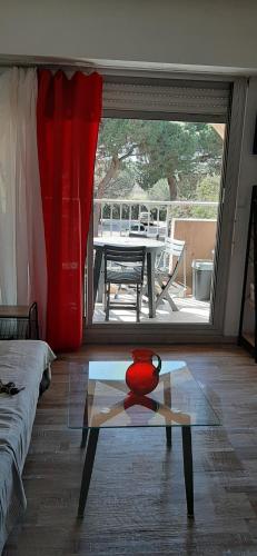les îles d'or au port de Hyères grand studio climatiséにあるバルコニーまたはテラス
