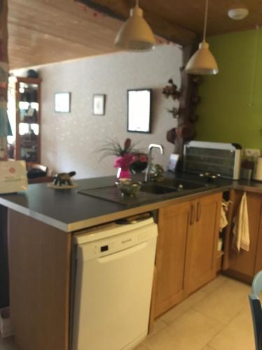 une cuisine avec un évier et un plan de travail dans l'établissement plein pied village, à Montrond