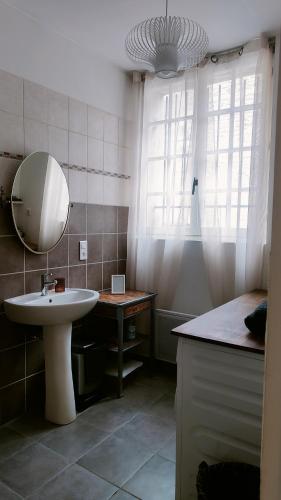 a bathroom with a sink and a mirror at L'Empire D'Essences Appartement in Valréas