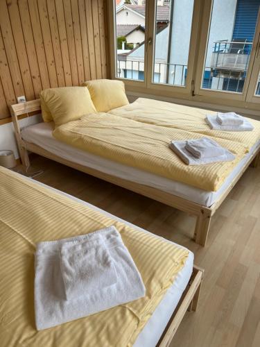 two beds sitting next to each other in a room at Apartment CARMEN in Interlaken
