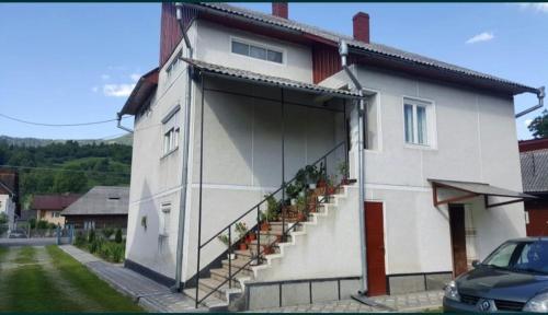 a house with stairs on the side of it at Casa Tudor-Nicolae in Borşa